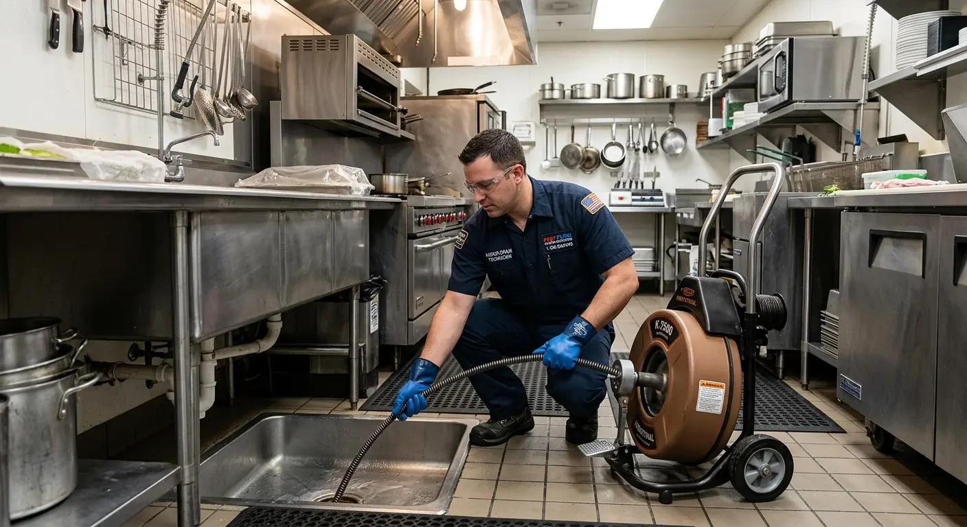 Commercial drain cleaning service in a restaurant kitchen in Miramar Beach
